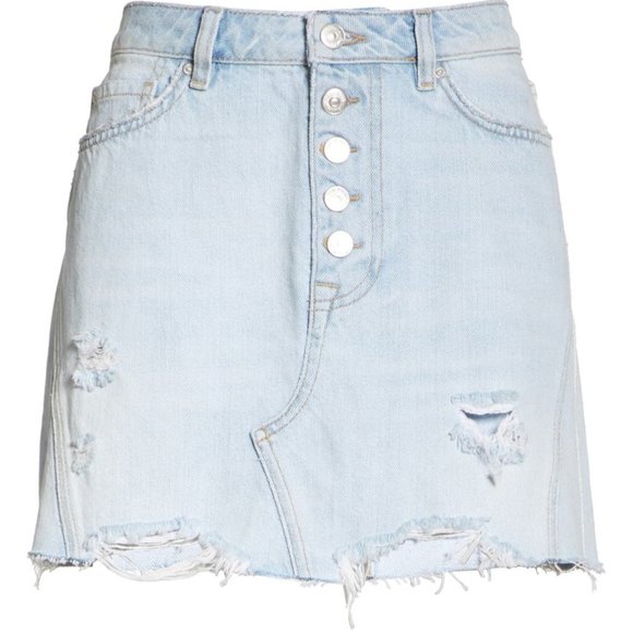 NWT Free People Distressed Light Denim Skirt - Picture 3 of 10